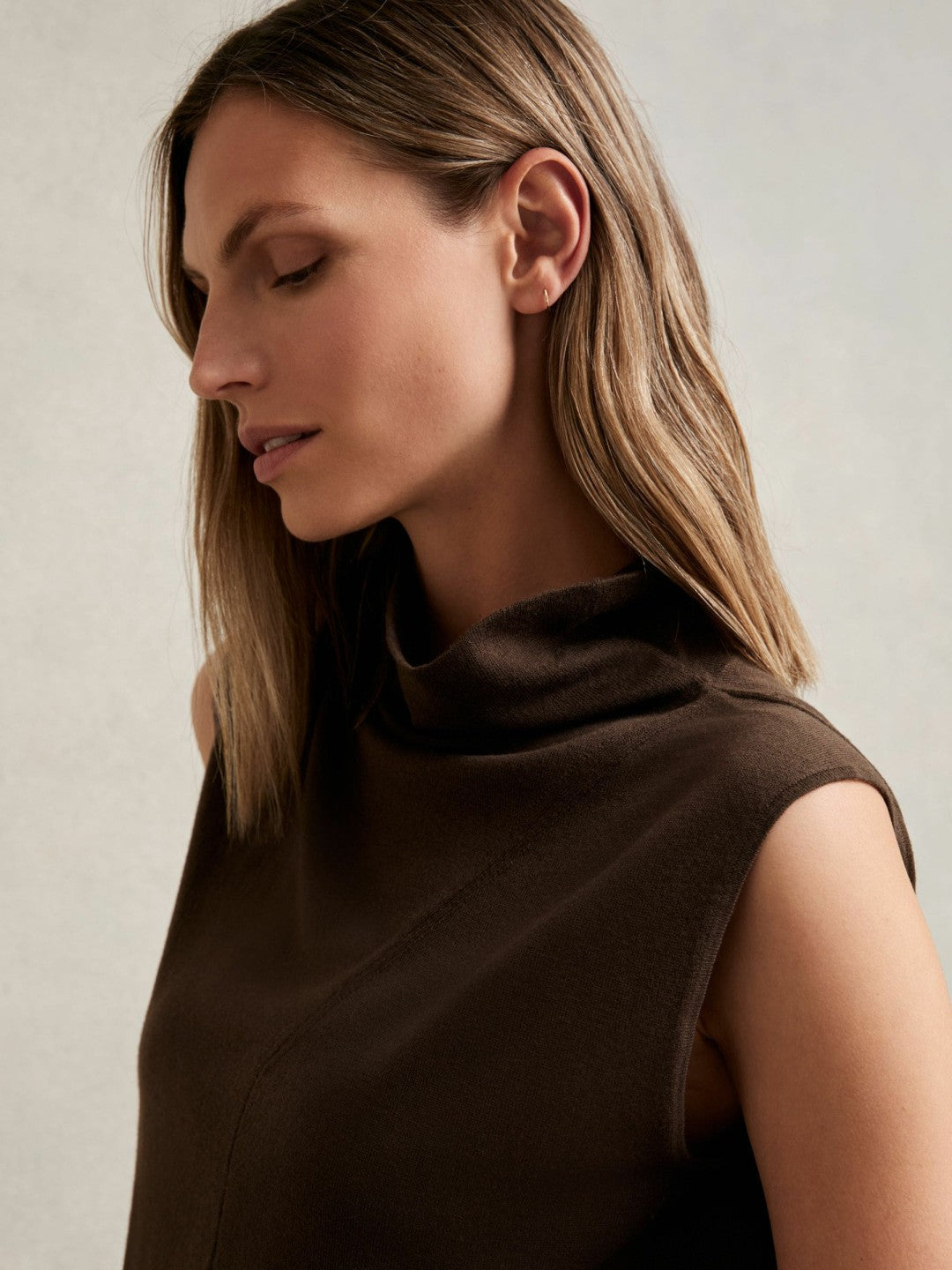 Reiss | Wool Slouched Sleeveless Top in Chocolate