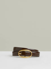 Reiss | Patent Leather Oval Buckle Belt in Chocolate