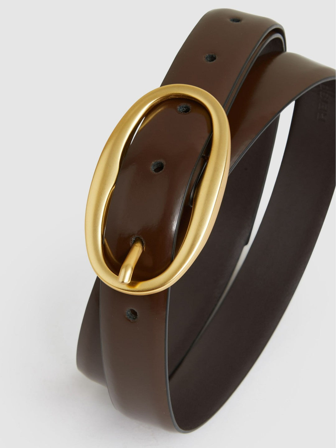 Reiss | Patent Leather Oval Buckle Belt in Chocolate