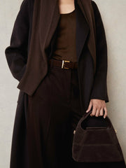 Reiss | Patent Leather Oval Buckle Belt in Chocolate
