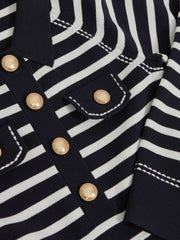Reiss | 9-13 yrs Button-Detail Stripe Knitted Dress in Navy/White