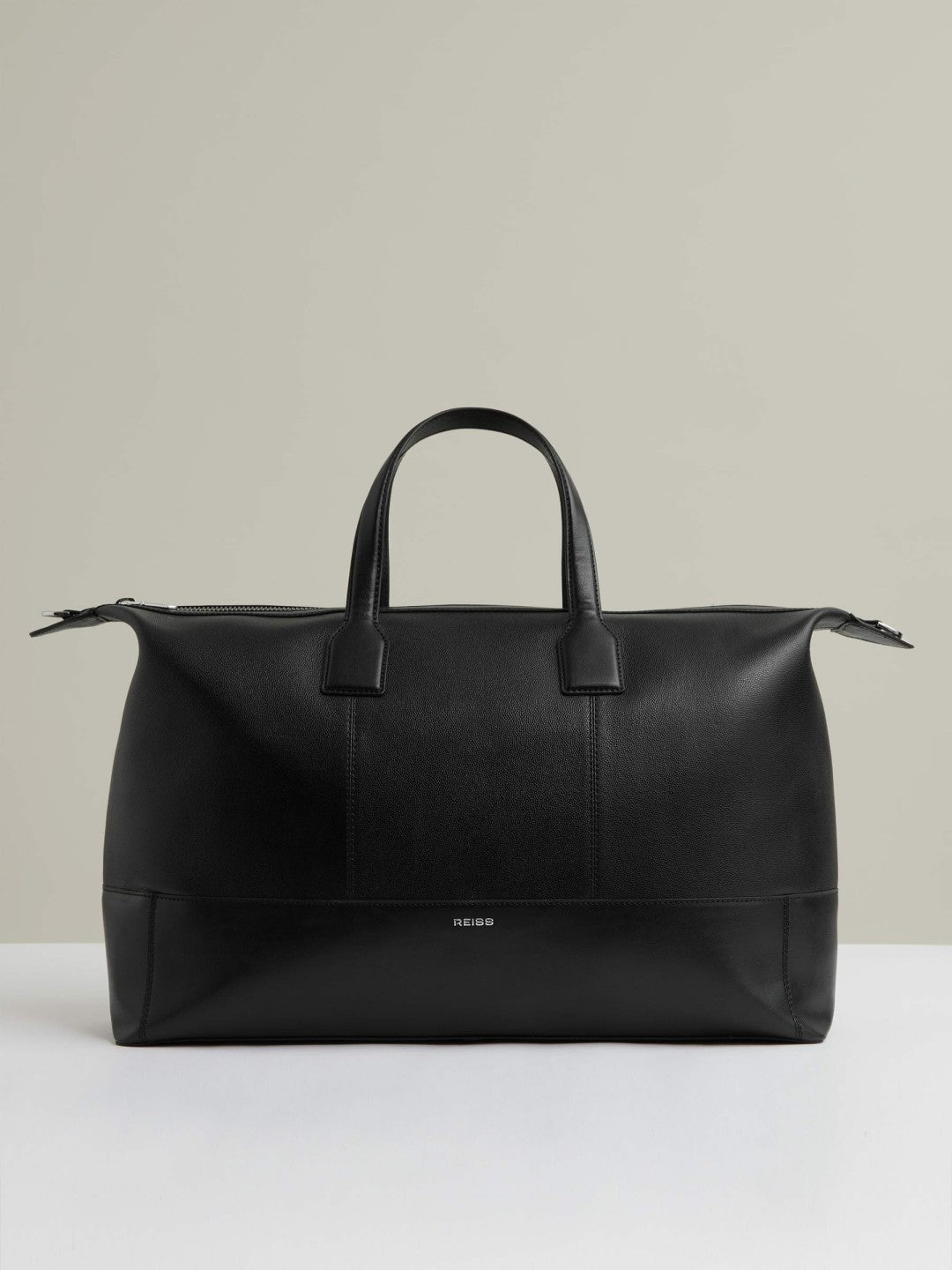 Reiss | Micro-Grain Leather Holdall in Black