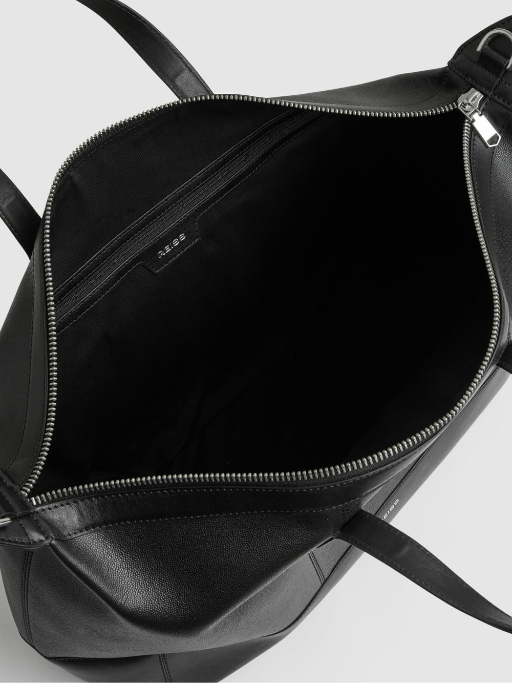 Reiss | Micro-Grain Leather Holdall in Black