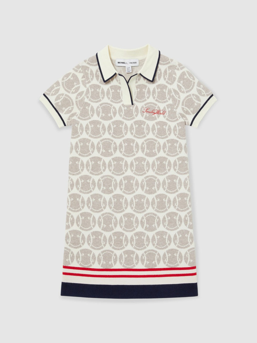 Reiss | 13-14 yrs SmileyWorld Knitted Polo Dress in Off White
