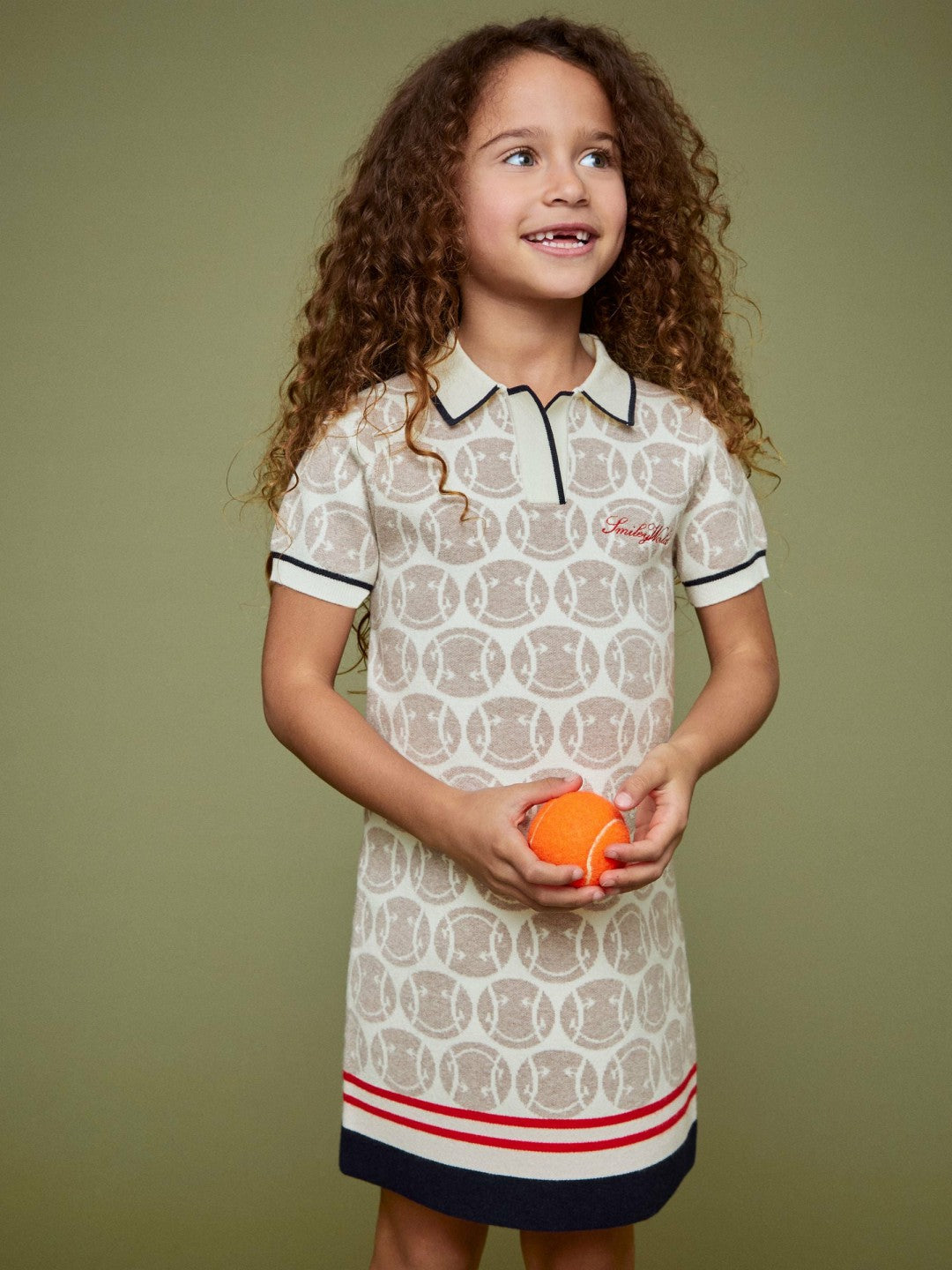 Reiss | 13-14 yrs SmileyWorld Knitted Polo Dress in Off White