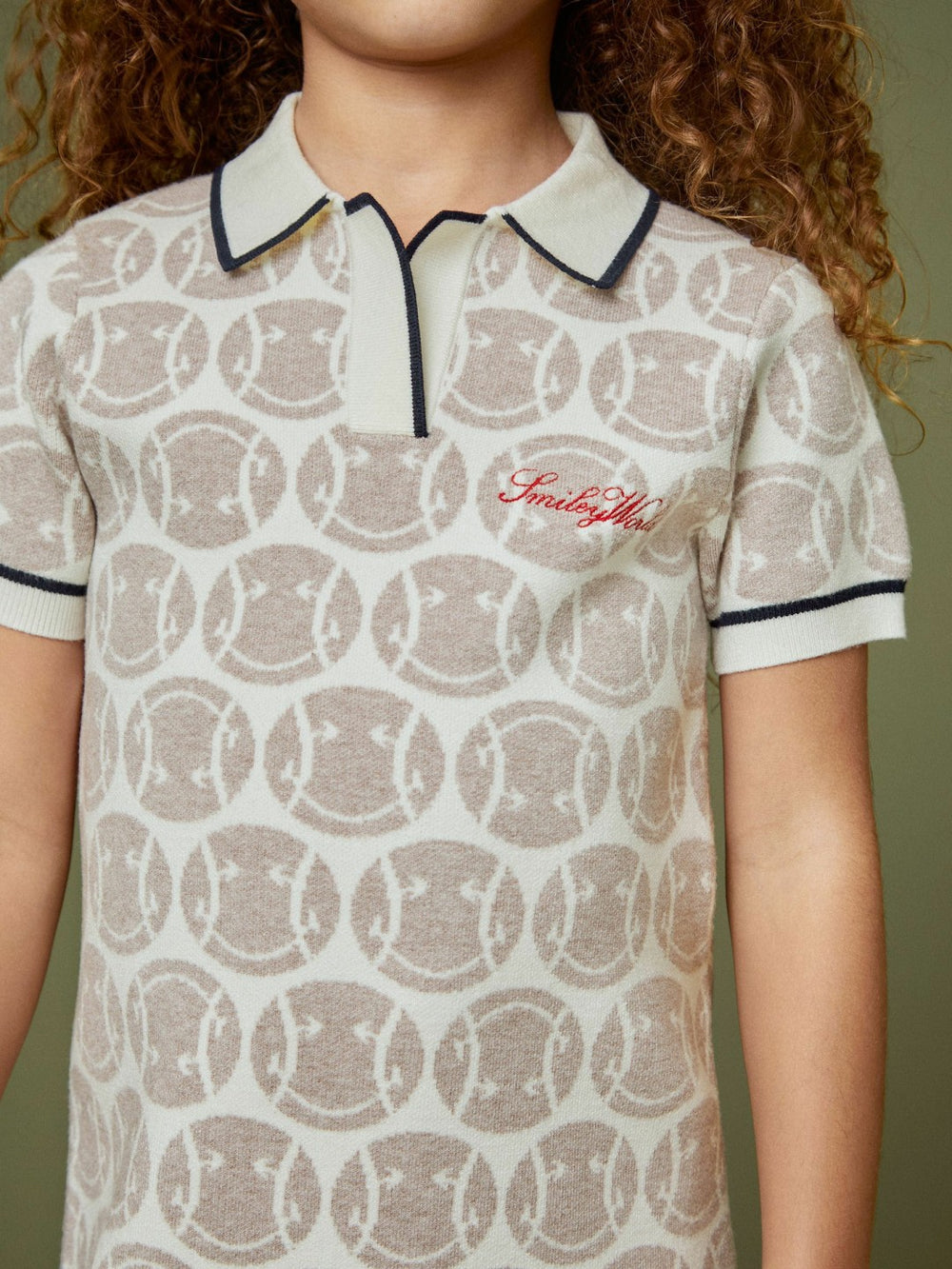 Reiss | 13-14 yrs SmileyWorld Knitted Polo Dress in Off White