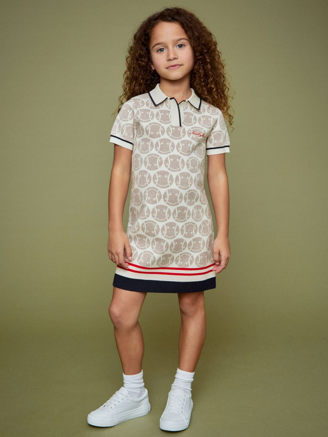 Reiss | 4-9 yrs SmileyWorld Knitted Polo Dress in Off White