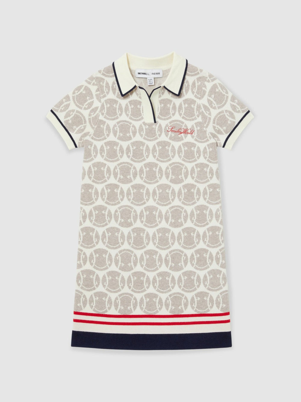Reiss | 9-13 yrs SmileyWorld Knitted Polo Dress in Off White