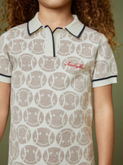 Reiss | 9-13 yrs SmileyWorld Knitted Polo Dress in Off White