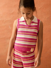 Reiss | 4-9 yrs SmileyWorld Stripe Knit Vest in Pink