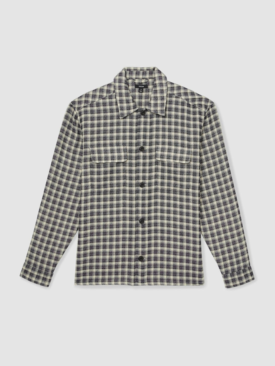 Reiss | Woven Check Twin Pocket Overshirt in Navy/White