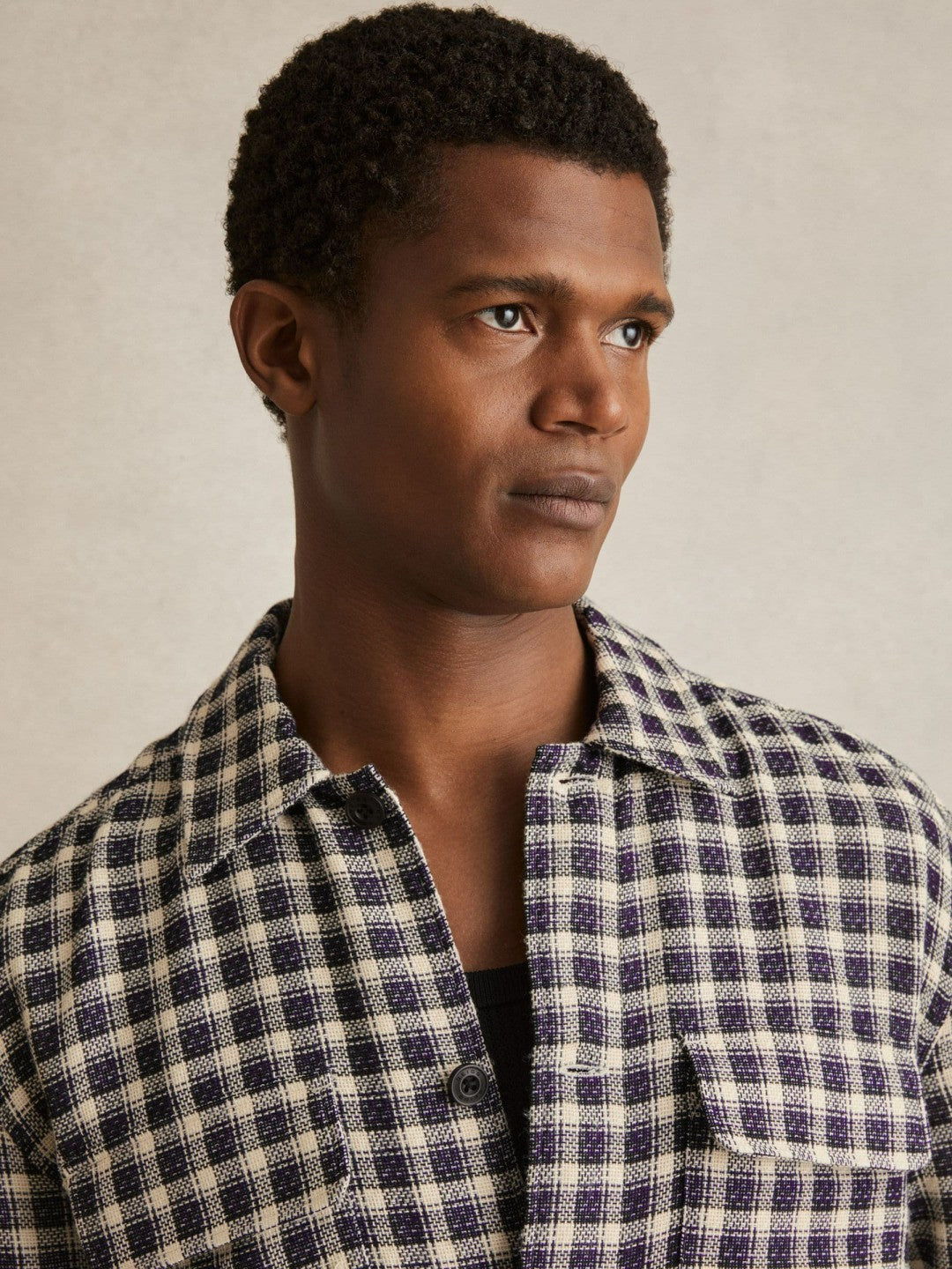 Reiss | Woven Check Twin Pocket Overshirt in Navy/White
