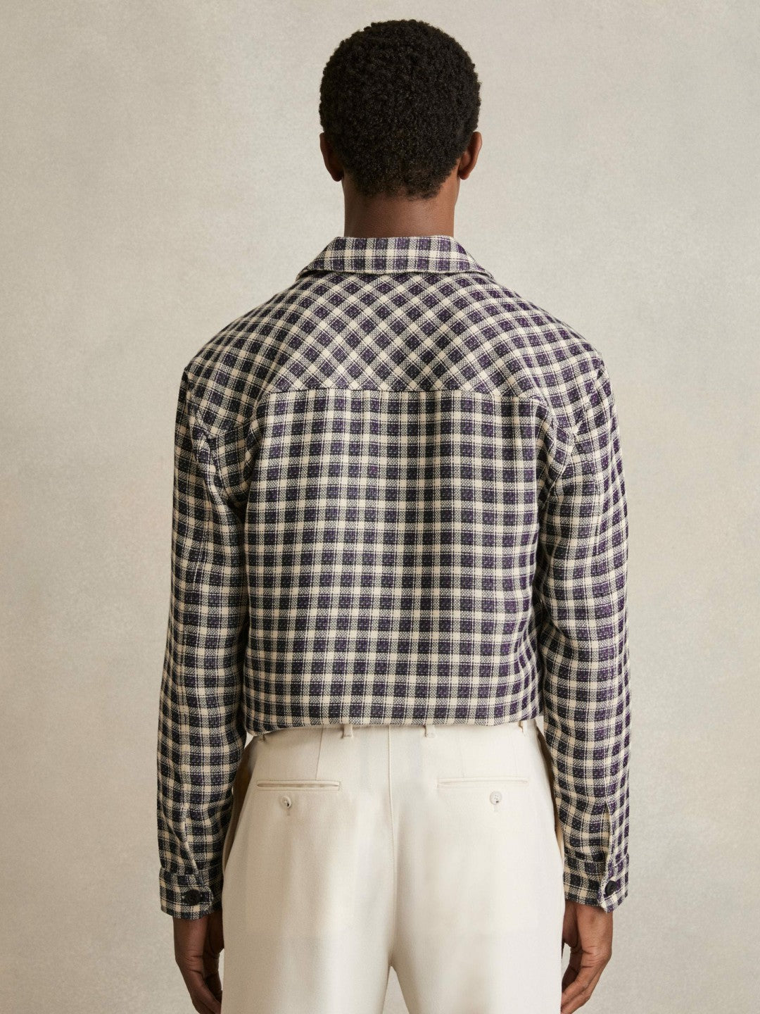 Reiss | Woven Check Twin Pocket Overshirt in Navy/White
