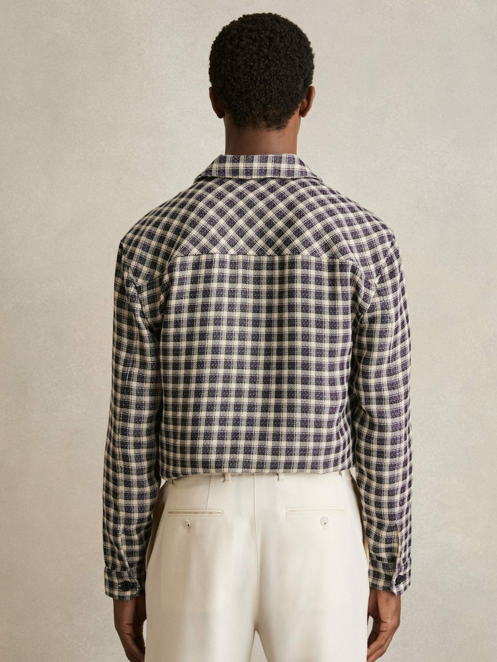 Reiss | Woven Check Twin Pocket Overshirt in Navy/White