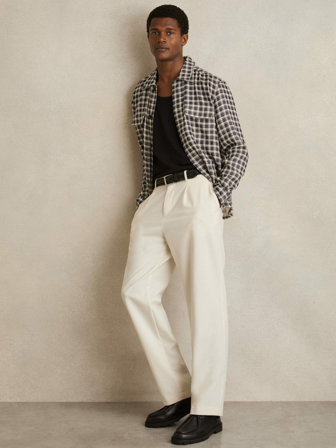Reiss | Woven Check Twin Pocket Overshirt in Navy/White