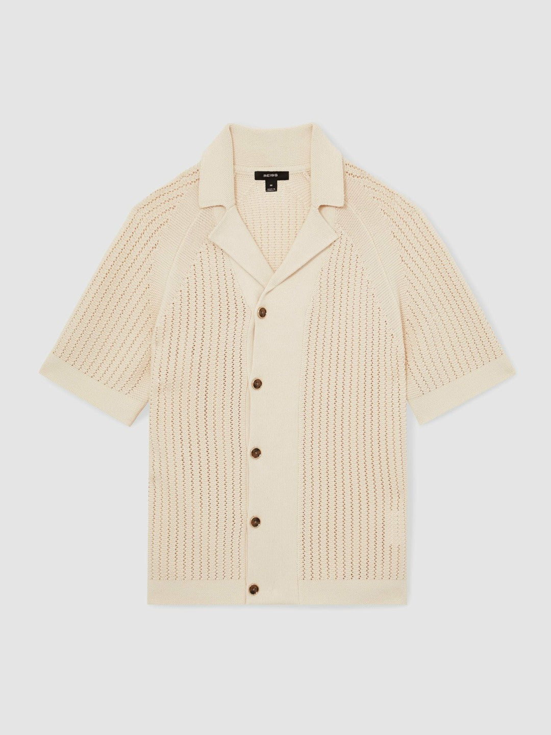 Reiss | Cotton Textured-Knit Cuban-Collar Shirt in Light Stone