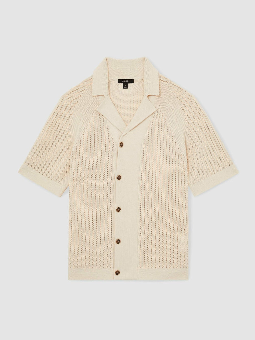Reiss | Cotton Textured-Knit Cuban-Collar Shirt in Light Stone