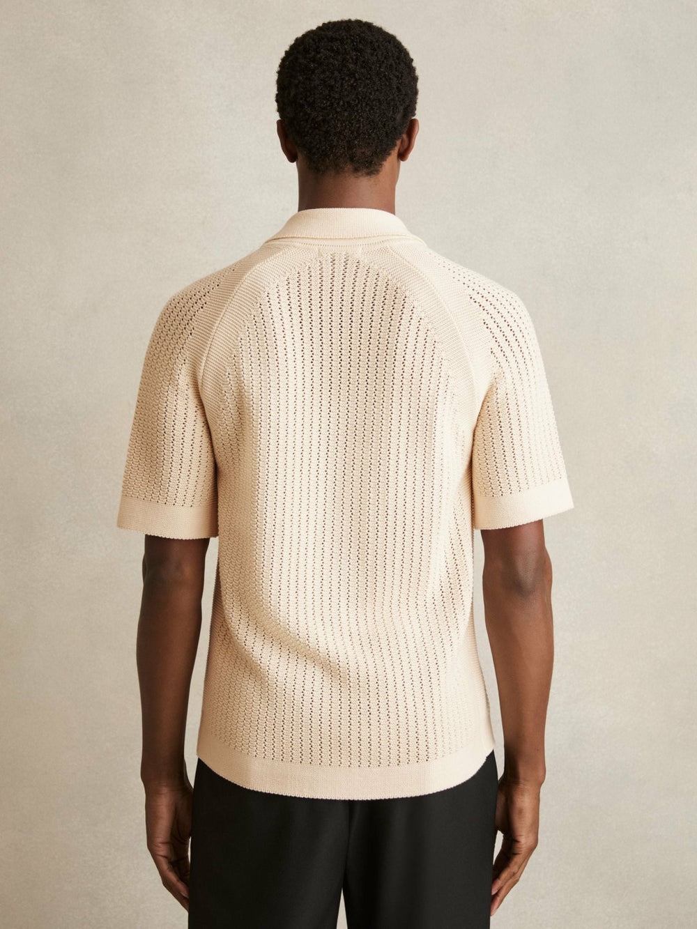 Reiss | Cotton Textured-Knit Cuban-Collar Shirt in Light Stone