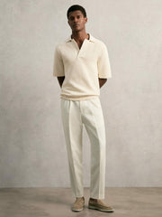 Reiss | Oversize Textured Polo Shirt Cotton-Blend in Off White