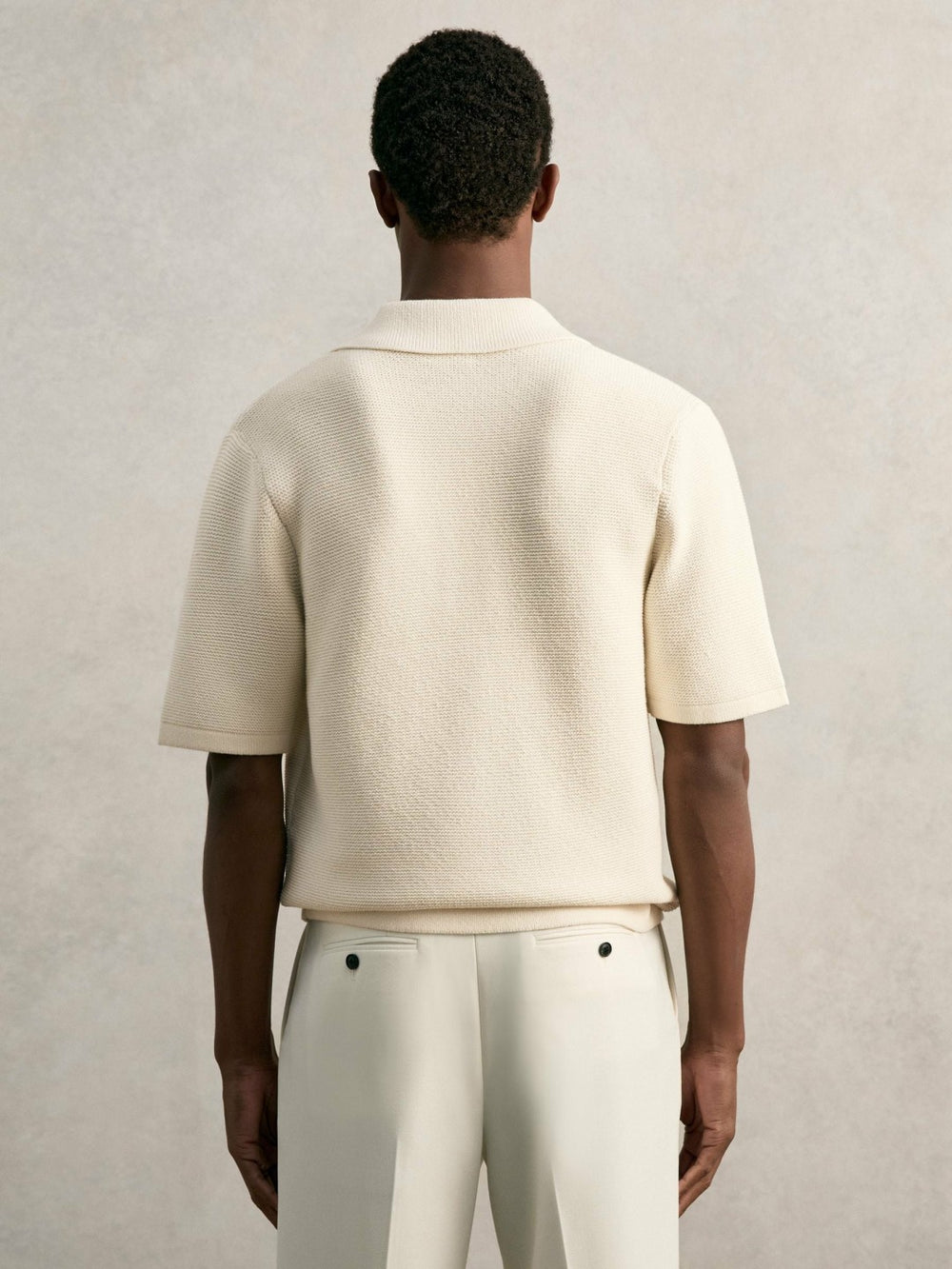 Reiss | Oversize Textured Polo Shirt Cotton-Blend in Off White
