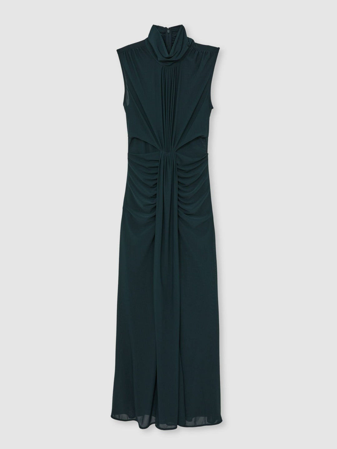 Reiss | Sheer Ruched Maxi Dress in Teal