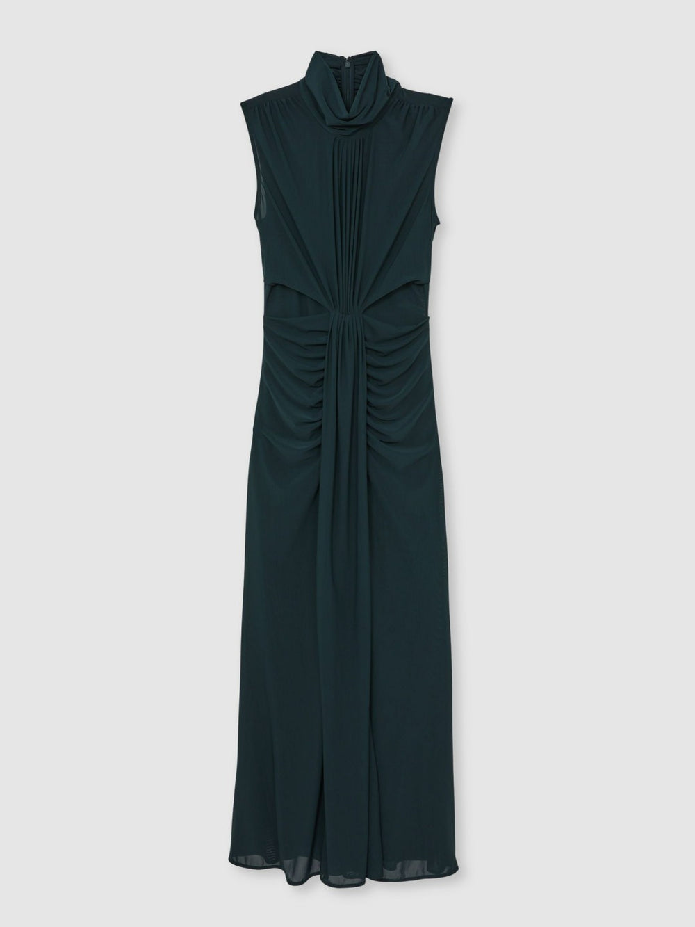 Reiss | Sheer Ruched Maxi Dress in Teal