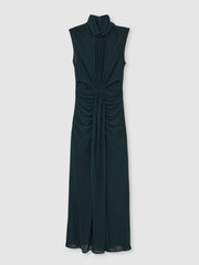 Reiss | Sheer Ruched Maxi Dress in Teal
