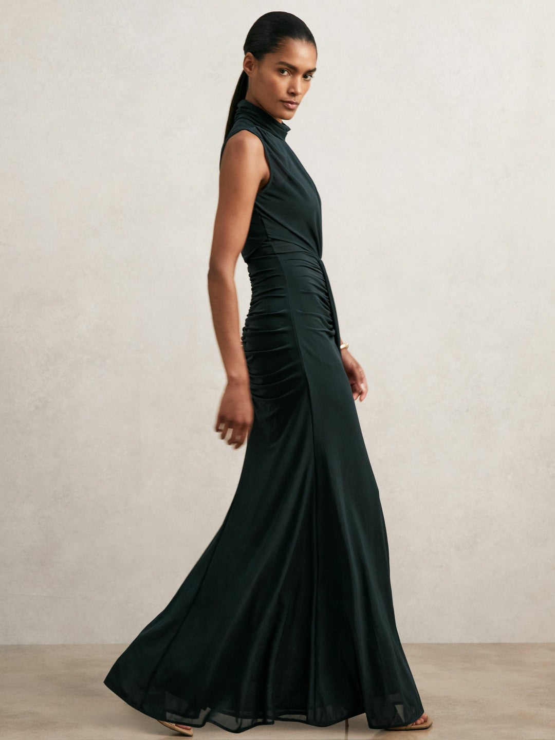 Reiss | Sheer Ruched Maxi Dress in Teal