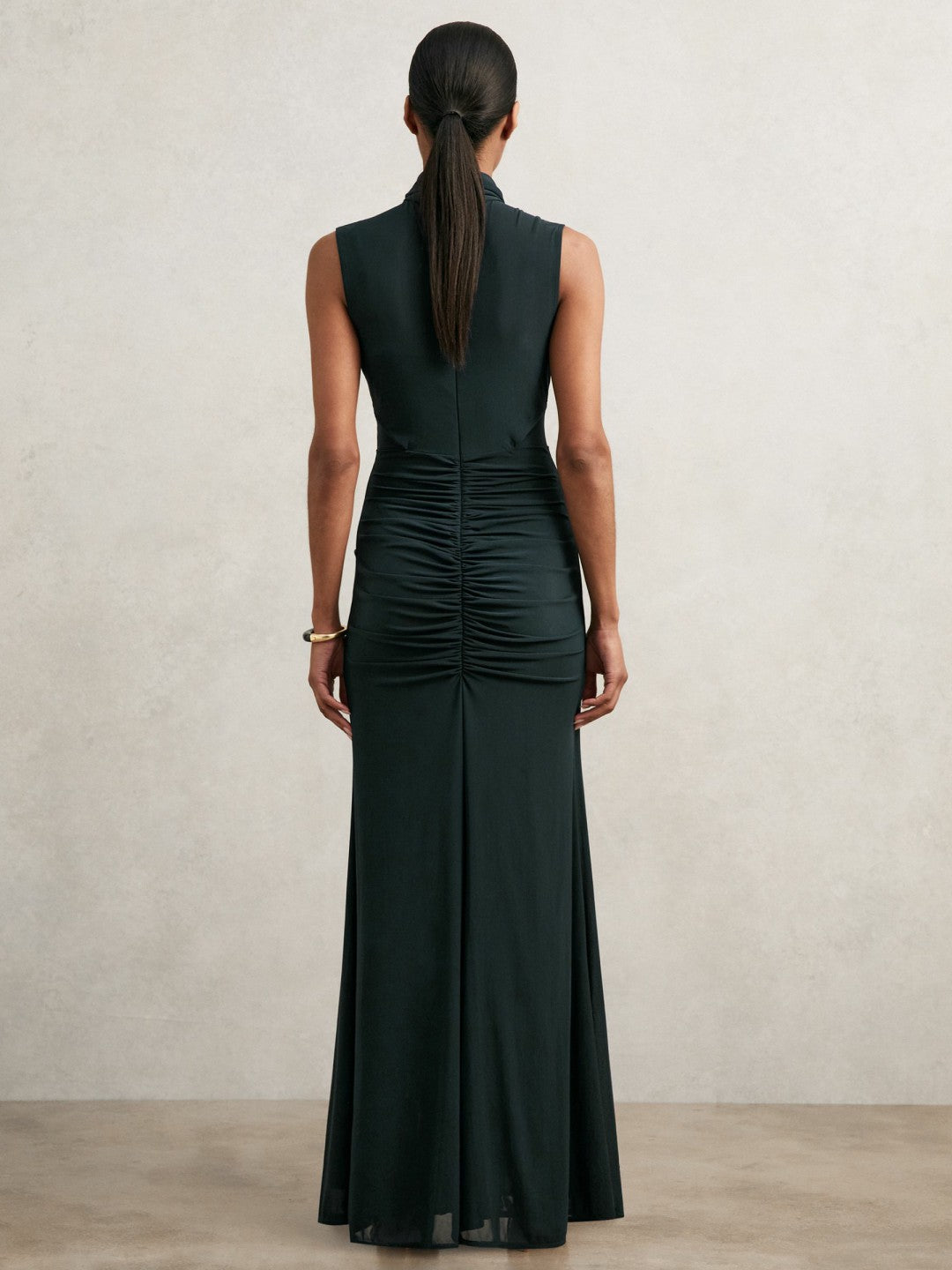 Reiss | Sheer Ruched Maxi Dress in Teal