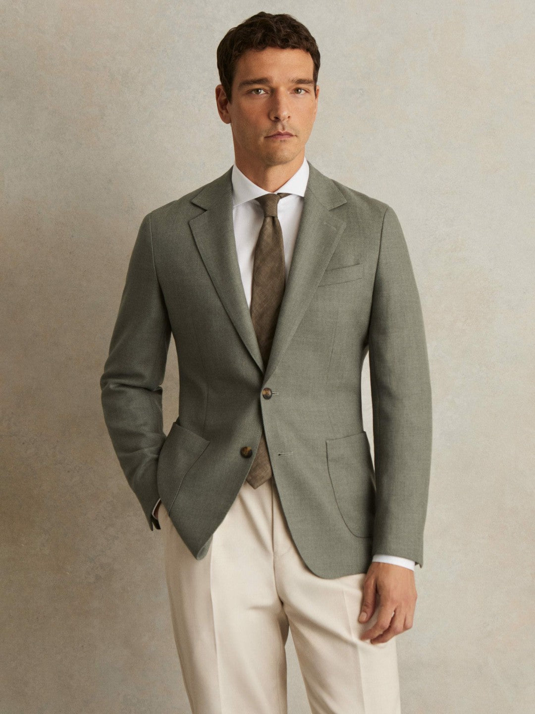 Reiss | Wool-Blend Single-Breasted Blazer Slim-Fit in Sage Green