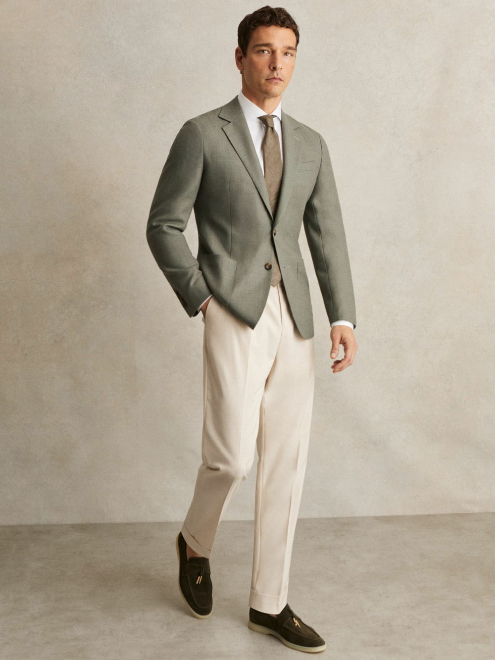 Reiss | Wool-Blend Single-Breasted Blazer Slim-Fit in Sage Green