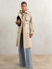 Reiss | Petite Hooded Insert Trench Coat in Stone