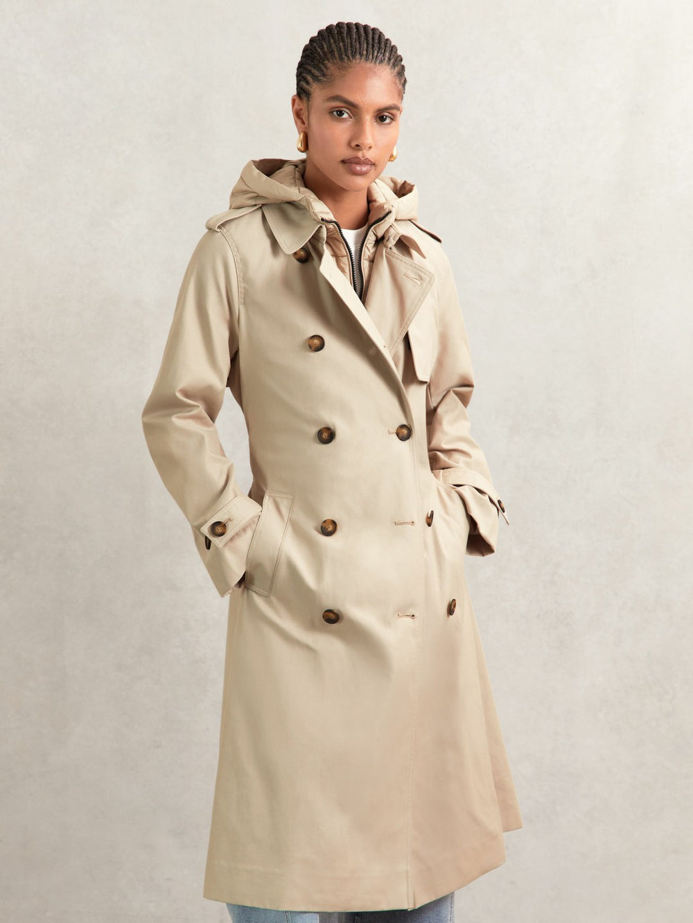 Reiss | Petite Hooded Insert Trench Coat in Stone
