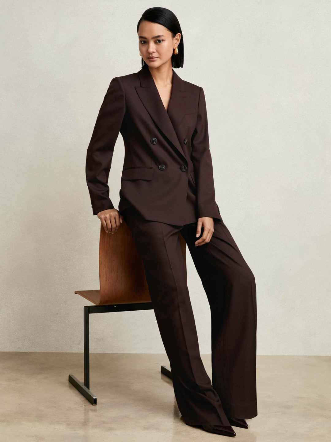 Reiss | Petite Wool-Blend Wide-Leg Suit Trousers in Aubergine