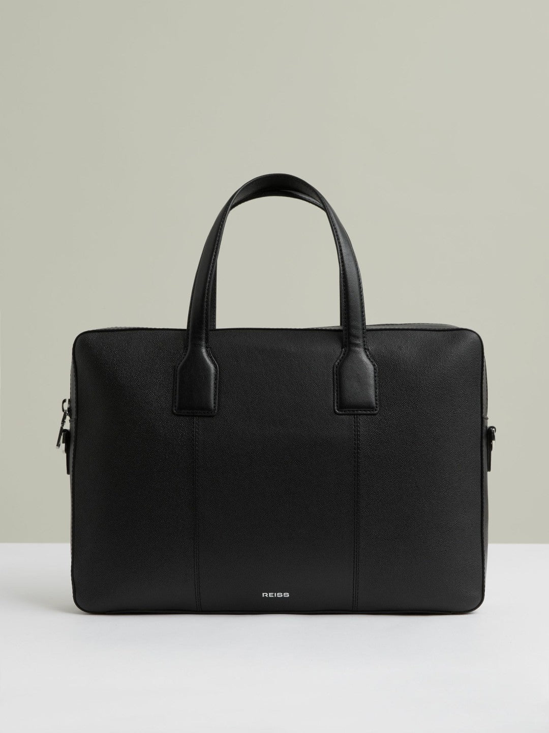 Reiss | Micro-Grain Leather Briefcase in Black