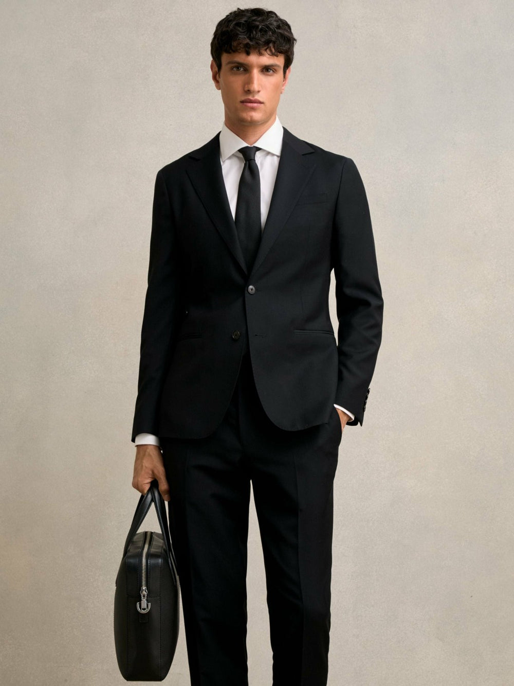 Reiss | Micro-Grain Leather Briefcase in Black
