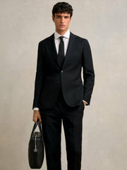 Reiss | Micro-Grain Leather Briefcase in Black