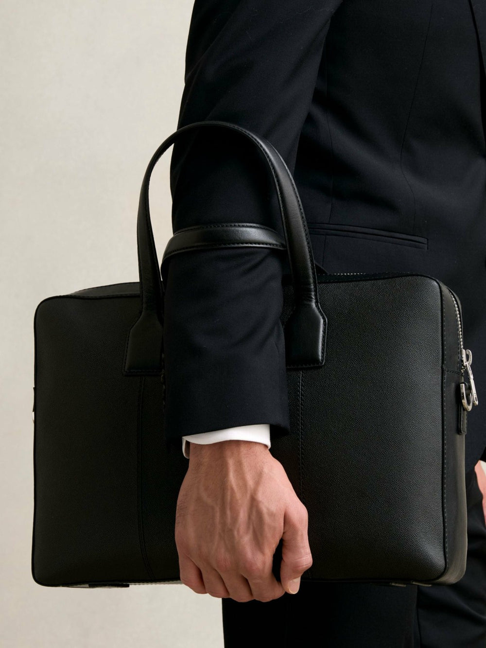 Reiss | Micro-Grain Leather Briefcase in Black