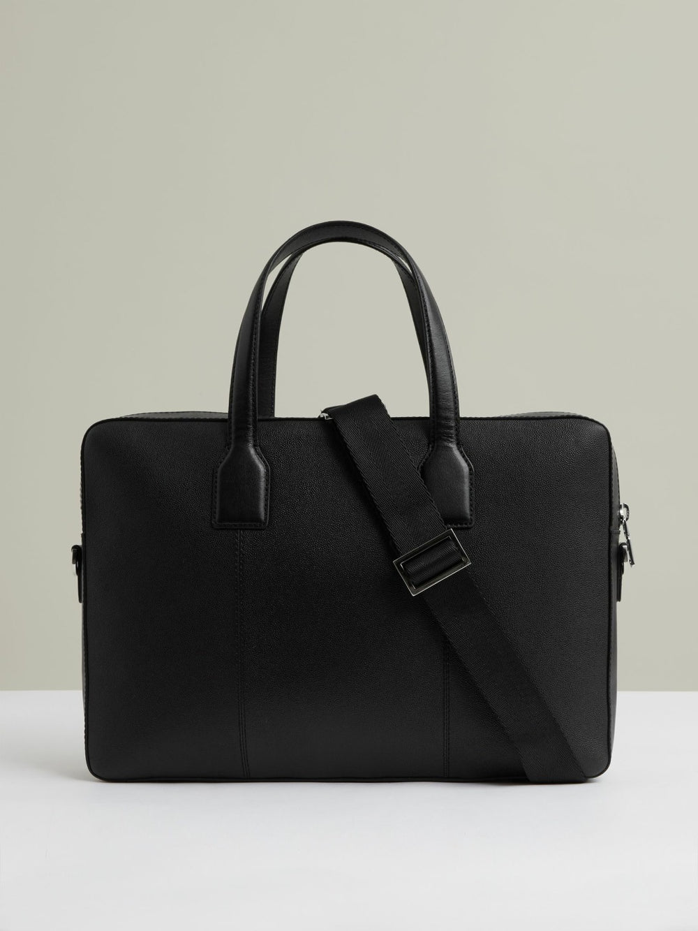 Reiss | Micro-Grain Leather Briefcase in Black