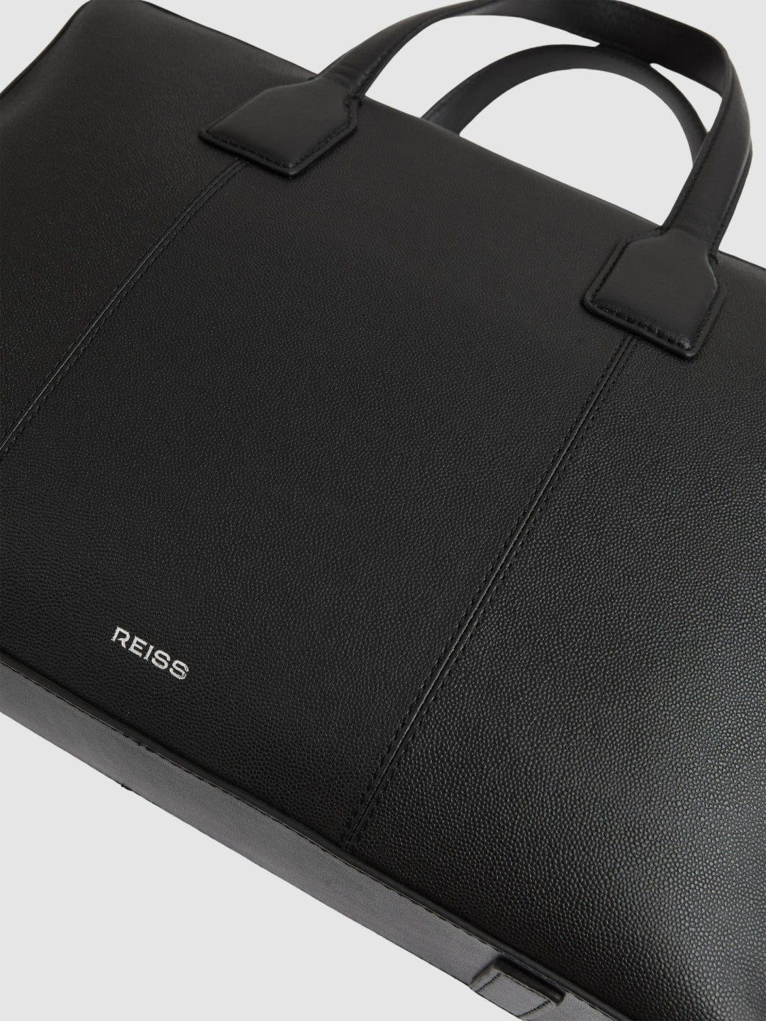 Reiss | Micro-Grain Leather Briefcase in Black