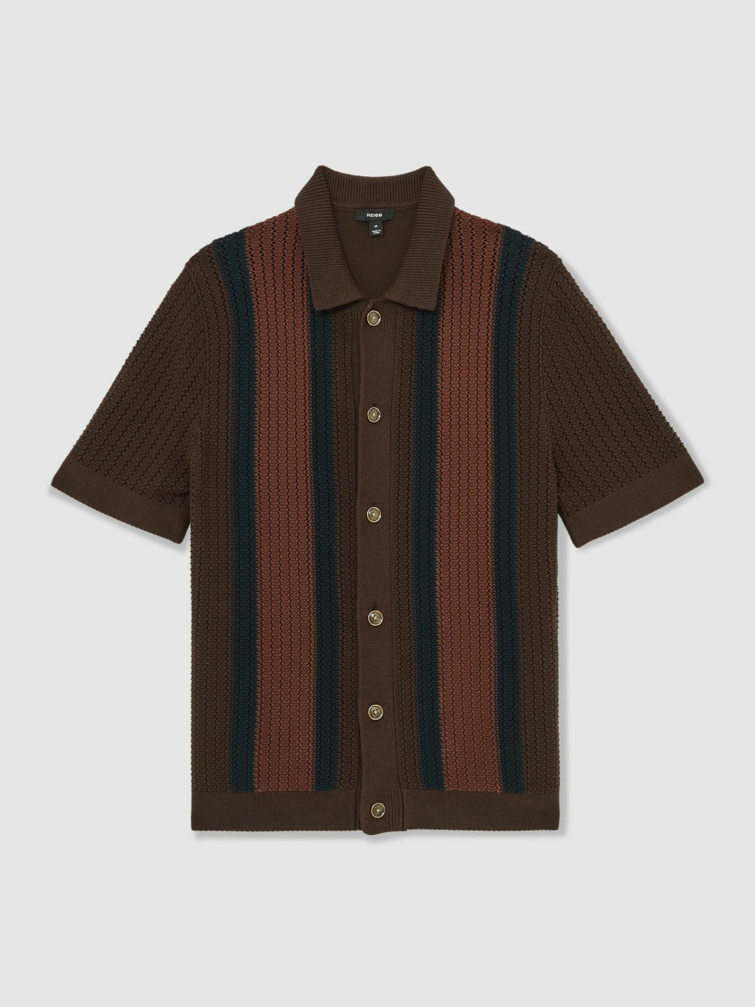 Reiss | Cotton Textured-Knit Stripe Shirt in Brown Multi