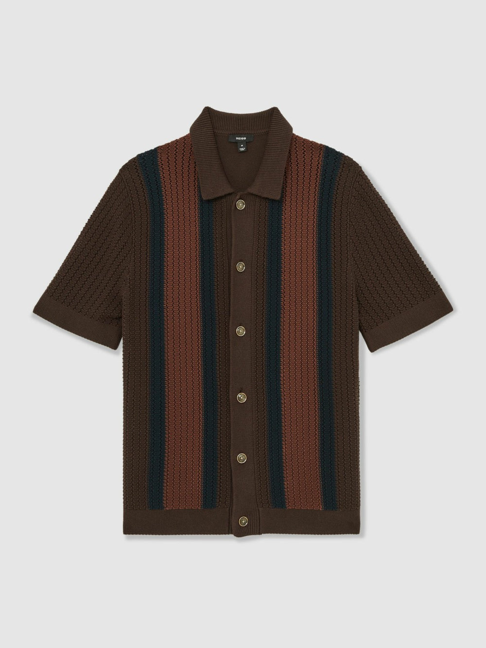 Reiss | Cotton Textured-Knit Stripe Shirt in Brown Multi