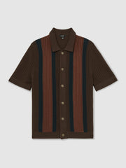 Reiss | Cotton Textured-Knit Stripe Shirt in Brown Multi