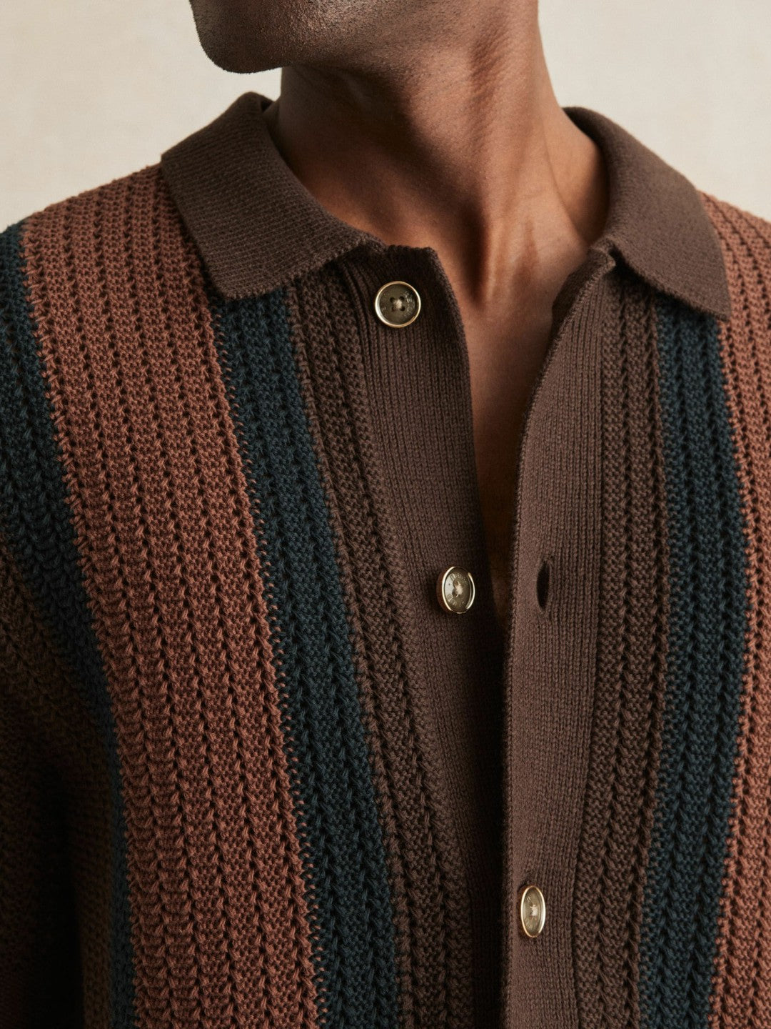 Reiss | Cotton Textured-Knit Stripe Shirt in Brown Multi