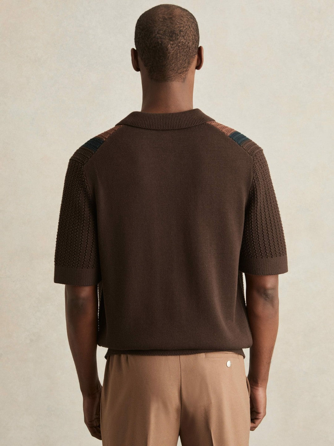 Reiss | Cotton Textured-Knit Stripe Shirt in Brown Multi