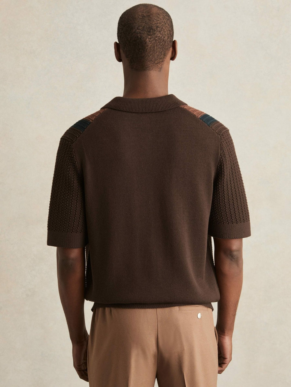 Reiss | Cotton Textured-Knit Stripe Shirt in Brown Multi