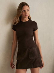 Reiss | Stretch-Cotton Crew-Neck T-Shirt in Chocolate Brown