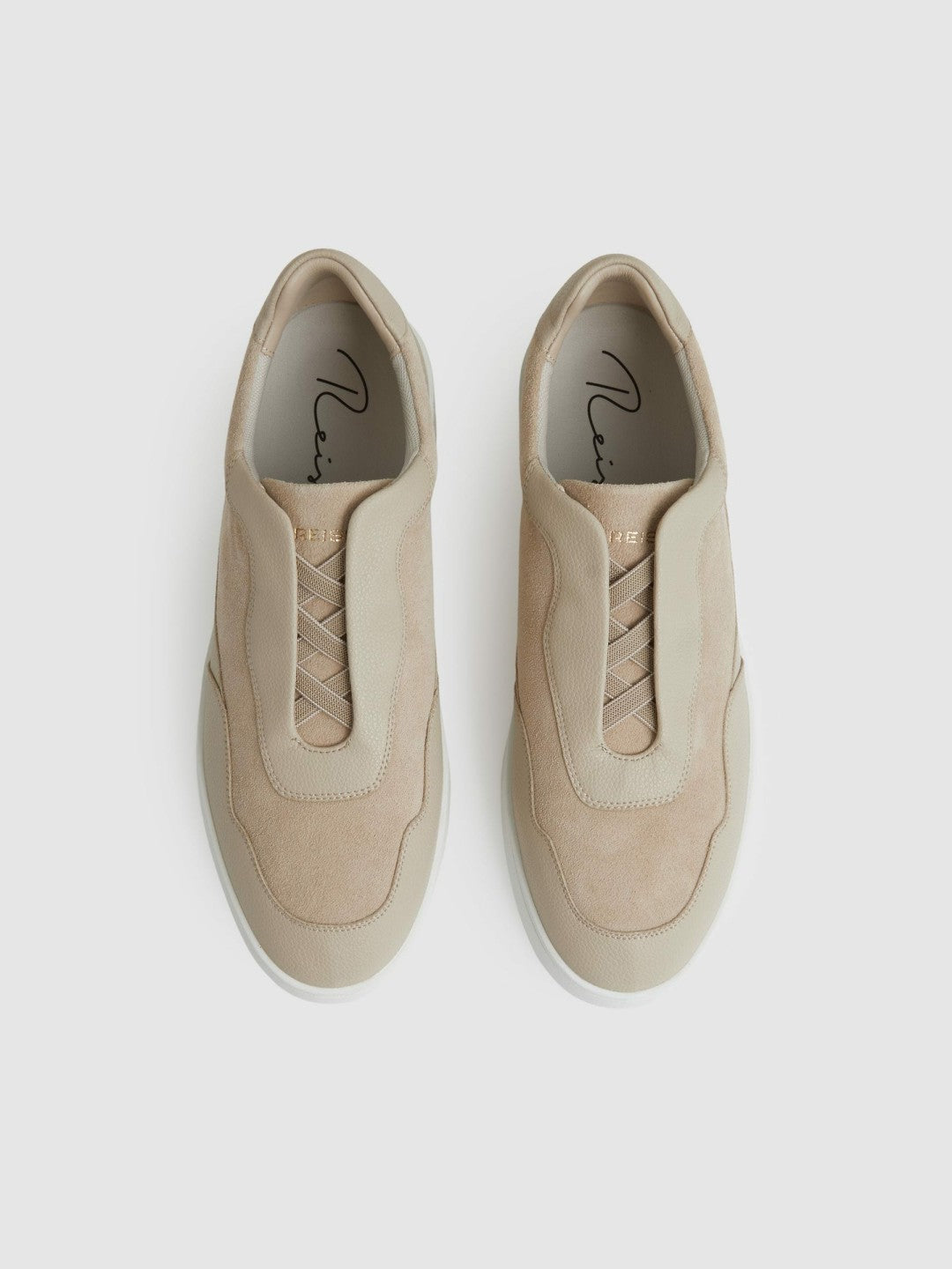 Reiss | Leather Elasticated-Lace Trainers in Ecru