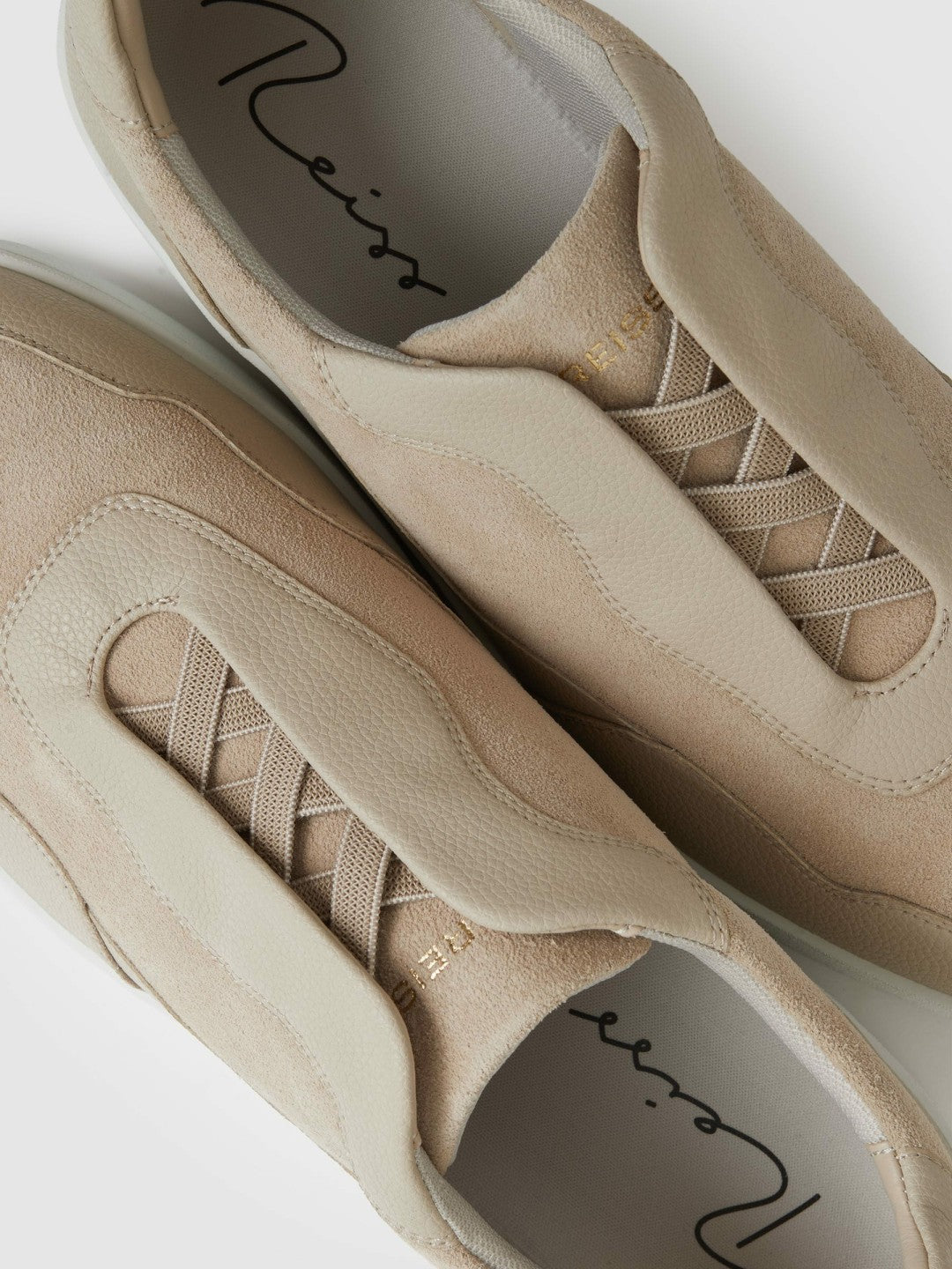 Reiss | Leather Elasticated-Lace Trainers in Ecru