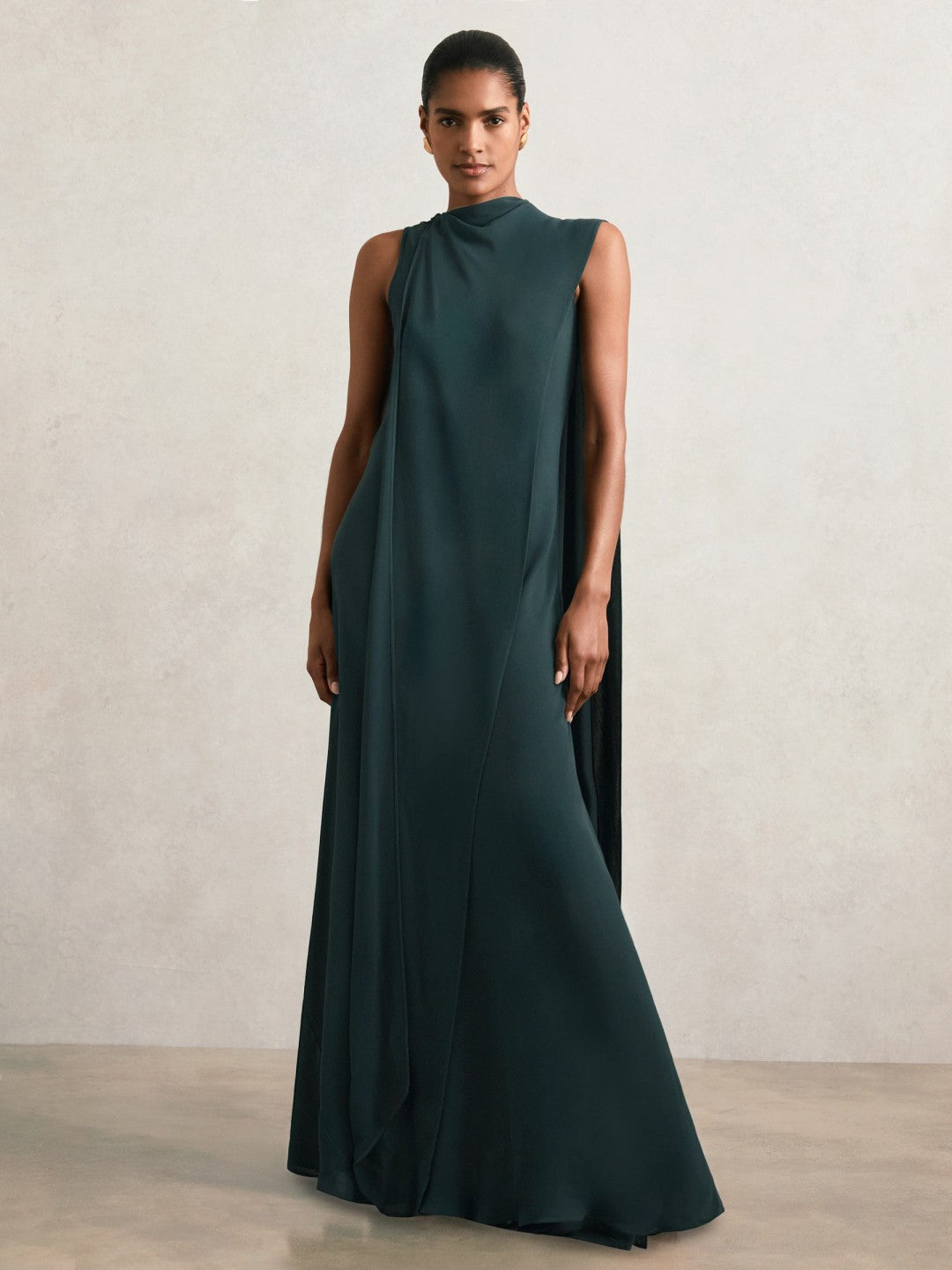 Reiss | Crepe Cape Maxi Dress in Teal Green